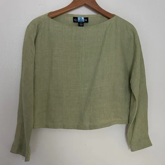 Ellen Tracy Olive Linen Top and pants set - Picture 3 of 15